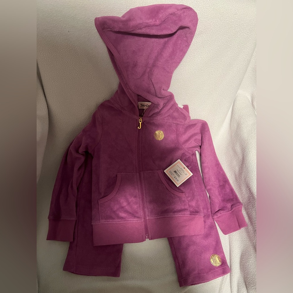Juicy Couture Girls 2 piece Jog Set Terry Cloth Purple  Lilac Size 2T Toddler.